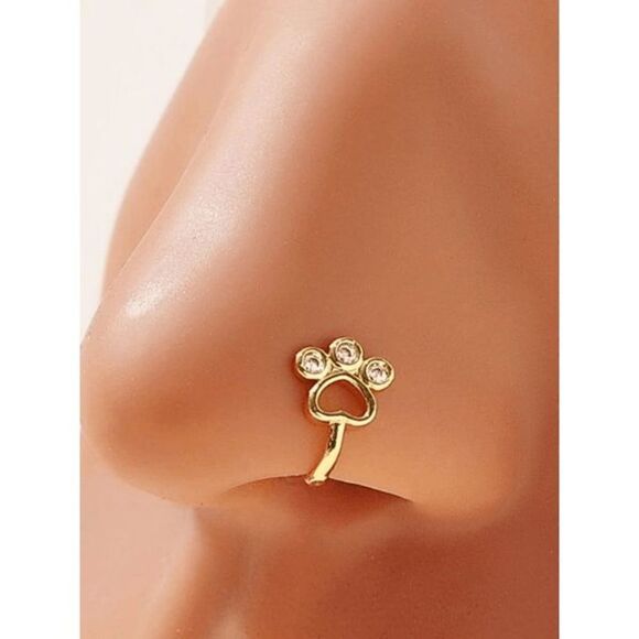 GOLD DIAMOND PAW PRINT NOSE RING CUFF - Picture 1 of 4